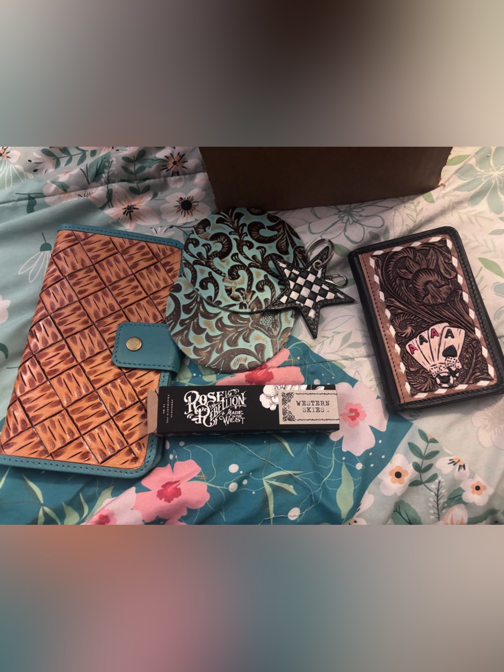 Tooled and hand painted Western randoms! Wallets, perfume, keychain and more!
